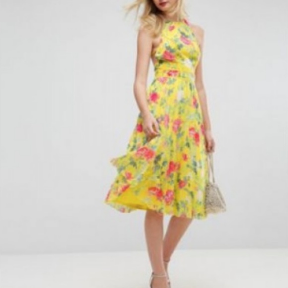 ASOS TALL Bright Floral Pleated Midi Skater Dress - Picture 3 of 5